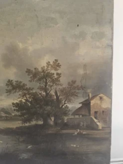 Tableau Huile sur Toile Paysage de campagne école XIX - Signé C. Rougeot 18