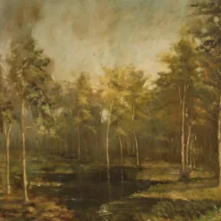 Tableau italien signé et daté 1939 paysage boisé