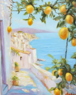 Tableau à l'huile d'une vue sur la mer.