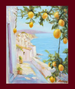 Tableau à l'huile d'une vue sur la mer.
