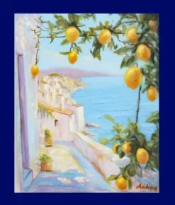 Tableau à l'huile d'une vue sur la mer.