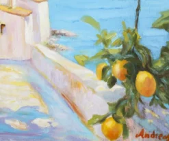 Tableau à l'huile d'une vue sur la mer.