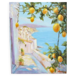 Tableau à l'huile d'une vue sur la mer.