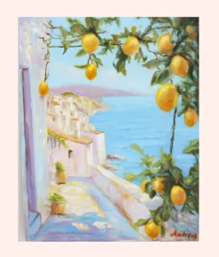 Tableau à l'huile d'une vue sur la mer.