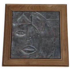 Tableau Moderniste en Céramique à Décor Cubiste, Années 1970.
