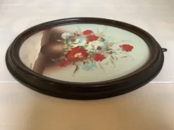 Tableau ovale bouquet de fleurs huile sur panneau