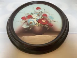 Tableau ovale bouquet de fleurs huile sur panneau