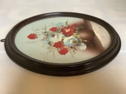 Tableau ovale bouquet de fleurs huile sur panneau
