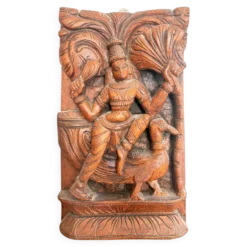 Tableau, panneau en bois sculpté vintage figurant une divinité, Inde