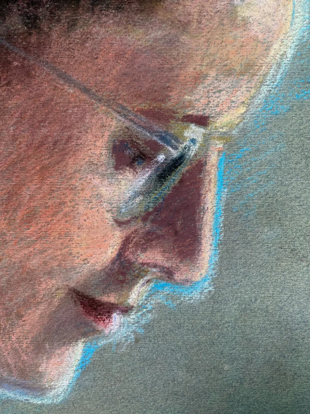 Tableau Pastel "femme au ruban à la lecture" vers 1950