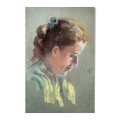 Tableau Pastel "femme au ruban à la lecture" vers 1950