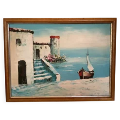 Tableau paysage de bord de mer huile sur panneau