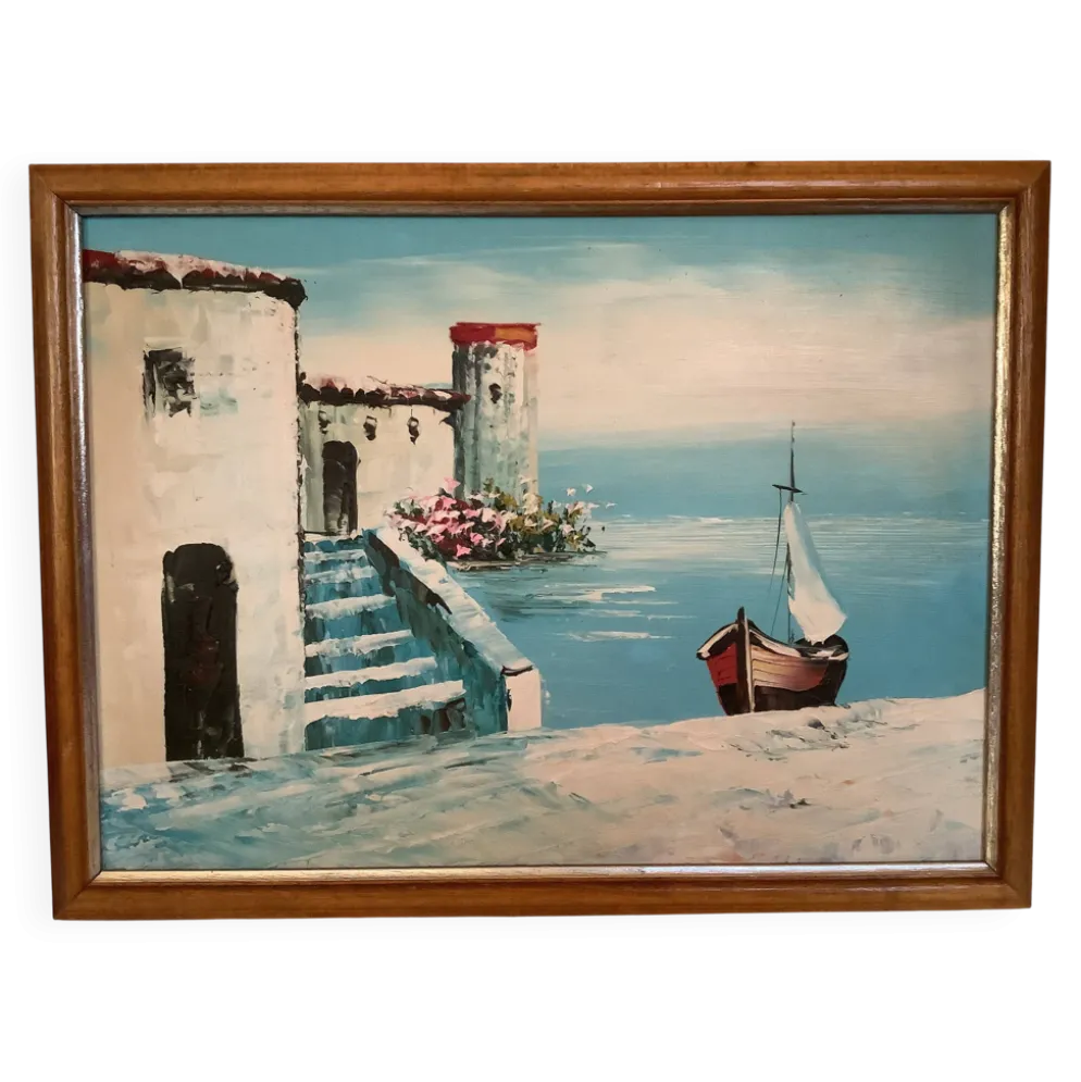 Tableau paysage de bord de mer huile sur panneau