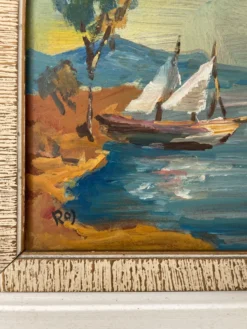 Tableau peinture huile impressionniste paysage marin voilier