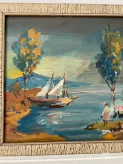Tableau peinture huile impressionniste paysage marin voilier
