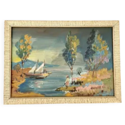 Tableau peinture huile impressionniste paysage marin voilier