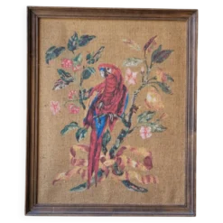 Tableau / Peinture sur toile de jute / Perroquet