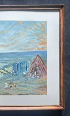 Tableau post-impressionniste à l'aquarelle "Plage de Guéthary" Pays Basque, 1920