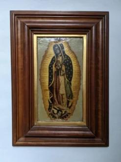 Tableau religieux la vierge peinture sur métal cadre bois artisanal