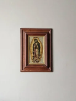 Tableau religieux la vierge peinture sur métal cadre bois artisanal