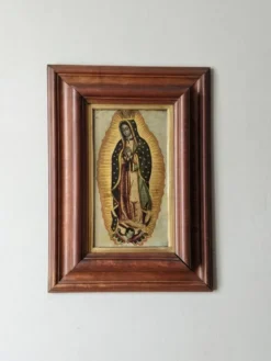 Tableau religieux la vierge peinture sur métal cadre bois artisanal