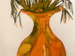 Tableau signé, nature morte « jarre provençale ornée de plantes »