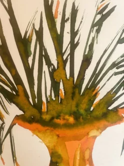 Tableau signé, nature morte « jarre provençale ornée de plantes »