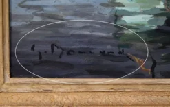 Tableau « Thoniers à Quai », huile sur panneau, signé G. Boulard – Milieu XXe