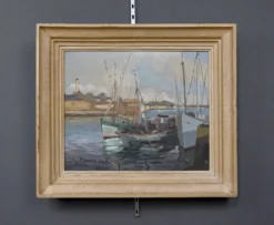 Tableau « Thoniers à Quai », huile sur panneau, signé G. Boulard – Milieu XXe