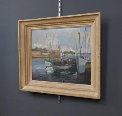Tableau « Thoniers à Quai », huile sur panneau, signé G. Boulard – Milieu XXe