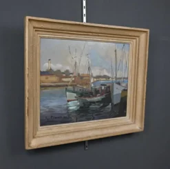 Tableau « Thoniers à Quai », huile sur panneau, signé G. Boulard – Milieu XXe