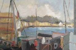 Tableau « Thoniers à Quai », huile sur panneau, signé G. Boulard – Milieu XXe