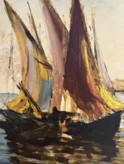 Tableau très ancien d'un port de Méditerranée