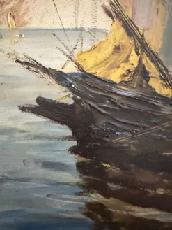 Tableau très ancien d'un port de Méditerranée