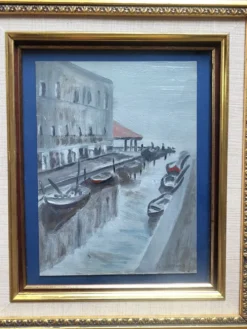 Tableau Venise – Huile sur carton ancienne signée G. Brighenti – Cadre