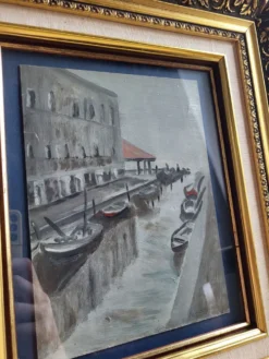 Tableau Venise – Huile sur carton ancienne signée G. Brighenti – Cadre