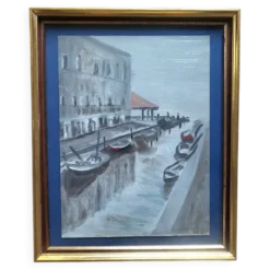 Tableau Venise – Huile sur carton ancienne signée G. Brighenti – Cadre