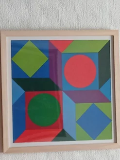 Tableau Vintage Art Optique - Géométrie Cinétique - Cadre bois 30x30cm