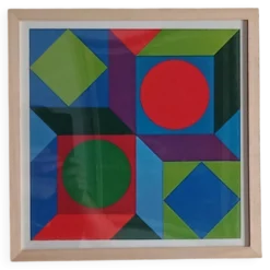 Tableau Vintage Art Optique - Géométrie Cinétique - Cadre bois 30x30cm
