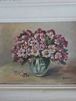 Tableau vintage bouquet de fleurs signé Girardot