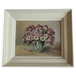 Tableau vintage bouquet de fleurs signé Girardot