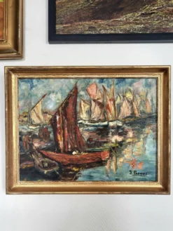Tableau Vintage - Marine à l'Huile sur Toile, Signé J. Paradis – XXe