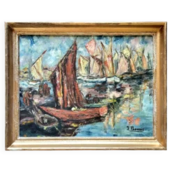 Tableau Vintage - Marine à l'Huile sur Toile, Signé J. Paradis – XXe