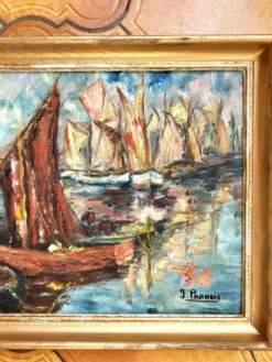 Tableau Vintage - Marine à l'Huile sur Toile, Signé J. Paradis – XXe