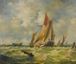 Tableau « Voiliers en mer agitée » signé Albert Hess – Milieu XXe