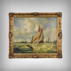Tableau « Voiliers en mer agitée » signé Albert Hess – Milieu XXe