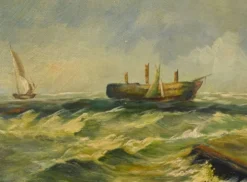 Tableau « Voiliers en mer agitée » signé Albert Hess – Milieu XXe