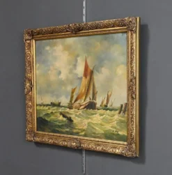 Tableau « Voiliers en mer agitée » signé Albert Hess – Milieu XXe