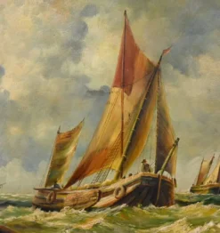 Tableau « Voiliers en mer agitée » signé Albert Hess – Milieu XXe