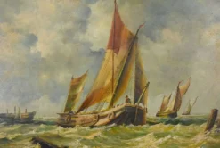 Tableau « Voiliers en mer agitée » signé Albert Hess – Milieu XXe